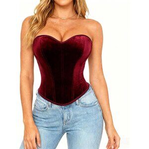 Vintage Velvet Corset Top Women Size 12 Open Back Sweetheart Neck Style
